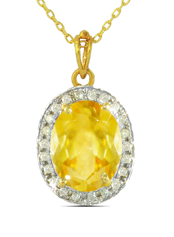 Vera Perla 18K Gold Necklace for Women, with 0.12ct Diamonds and Oval Cut Citrine Stone Pendant, Gold/Yellow