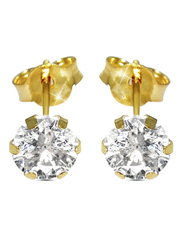 Vera Perla 18K Gold Stud Earrings for Women, with Cubic Zirconia Stone, Gold/Clear