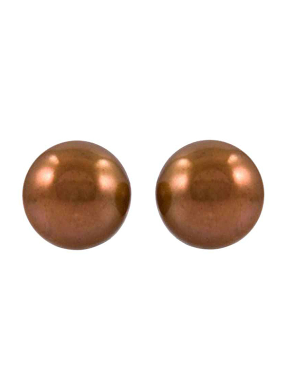 Vera Perla 14k Solid Gold Stud Earrings for Women, with 7mm Pearl, Bronze