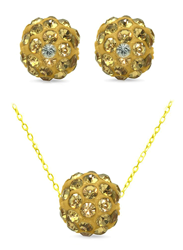 Vera Perla 2-Pieces 10K Solid Gold Jewellery Set for Women, with Necklace and Earrings, with 10 mm Crystal Ball, Gold
