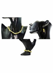 Vera Perla 3-Pieces 18K Gold Jewellery Set for Women, with Necklace, Bracelet and Earrings, with Pearl Stones, Green