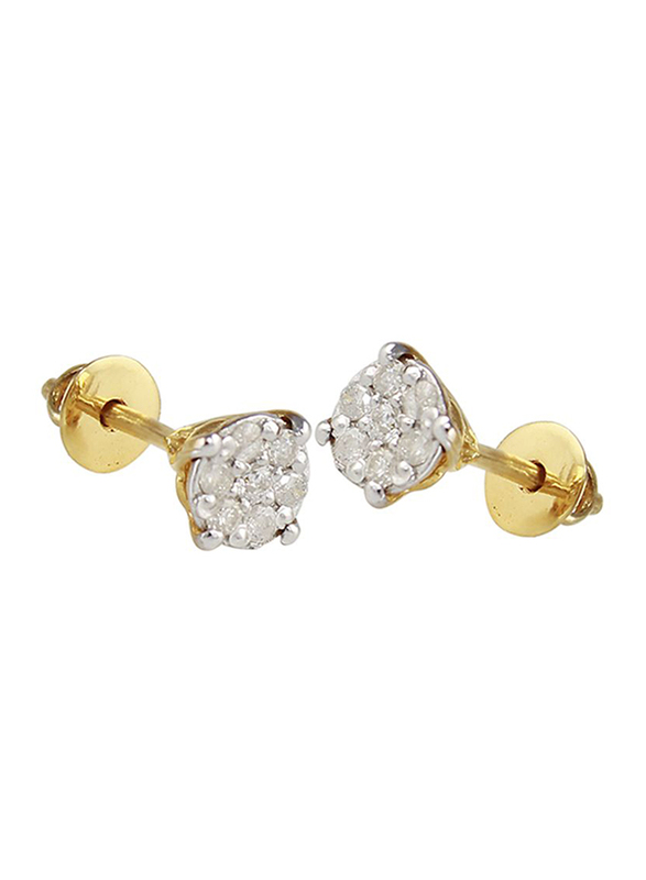 Vera Perla 18K Solid Stud Push Back Earrings for Women, with 0.14 ct Genuine Twisted Solitaire Diamonds, Gold /Clear