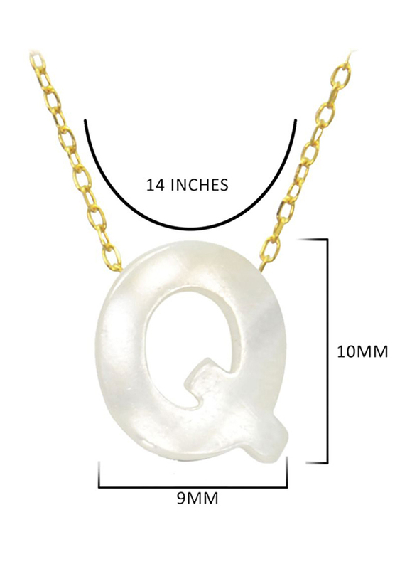 Vera Perla 18K Gold Pendant Necklace for Women with Q Letter Shape Mother of Pearl Pendant, White/Gold