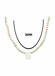 Vera Perla 10K Gold Strand Pendant Necklace for Women, with Letter B and Pearl Stones, White