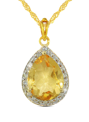 Vera Perla 18K Gold Necklace for Women, with 0.12ct Diamonds and Drop Cut Citrine Stone Pendant, Gold/Yellow