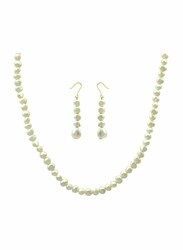Vera Perla 2-Pieces 10K Gold Strand Jewellery Set for Women, with Necklace and Earrings, with Pearl Stones, White