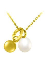 Vera Perla 18K Solid Gold Pendant Necklace for Women, with 7-12mm Pearl Stone, Gold/White