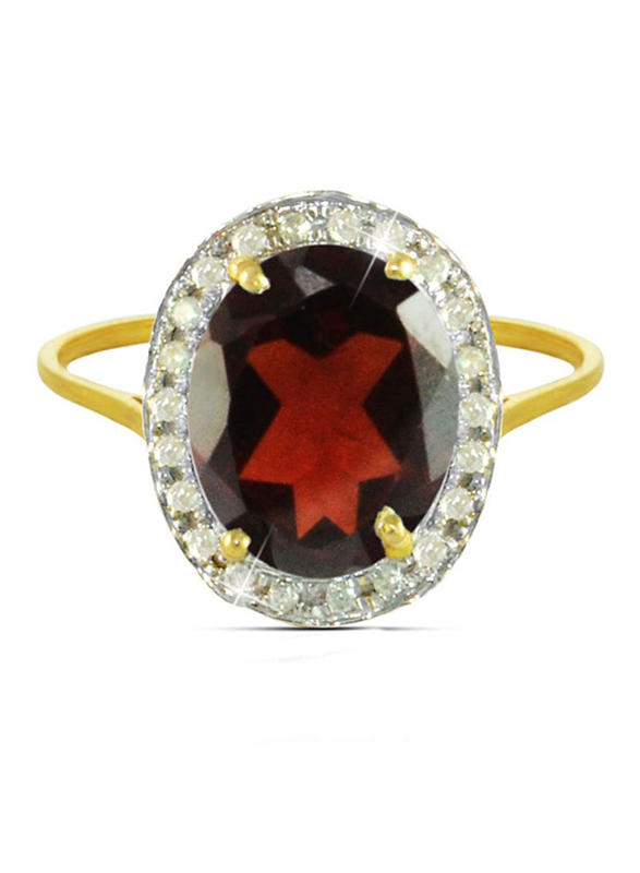 Vera Perla 18K Gold Fashion Ring for Women, with 0.12 ct Genuine Diamonds and Oval Cut Garnet Stone, Red/Gold/White, US 6.5
