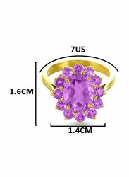 Vera Perla 18K Solid Gold Fashion Ring for Women, with Genuine Amethyst Stone, Purple/Gold, US 7