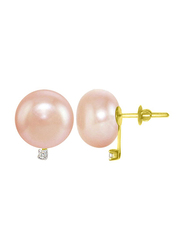 Vera Perla 18K Gold Earrings for Women, with 0.04 ct Diamonds and 9-10mm Pearl, Pink