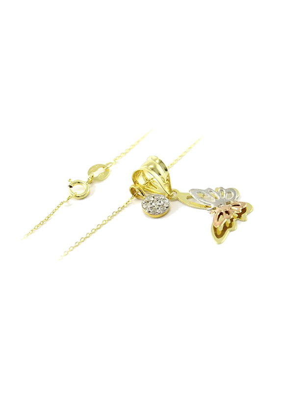 Vera Perla 18K White & Yellow Gold Butterfly & Solitaire Pendant Necklace for Women, with 0.07ct Genuine Diamonds, Gold