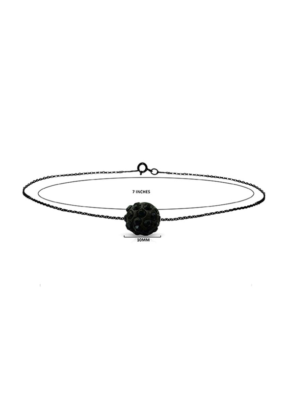 Vera Perla 18K Solid Black Gold Chain Bracelet for Women, with 10mm Crystal Ball, Black