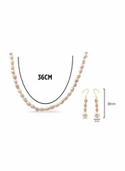 Vera Perla 2-Pieces 18K Gold Strand Jewellery Set for Women, with Necklace and Earrings, with Pearl Stones, Off White