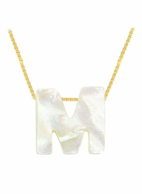 

Vera Perla 18k Yellow Gold M Letter Pendant Necklace for Women, with Mother of Pearl Stone, White/Gold