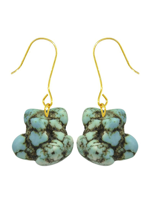 Vera Perla 18K Gold Drop Earrings for Women, with Nugget Stone, Turquoise/Gold