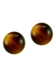 Vera Perla 18K Gold Balls Earrings for Women, with Tiger Eye Stone, Brown