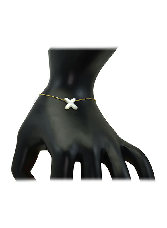 Vera Perla 18K Gold X Letter Charm Bracelet for Women, with Mother of Pearl Stone, Gold/White