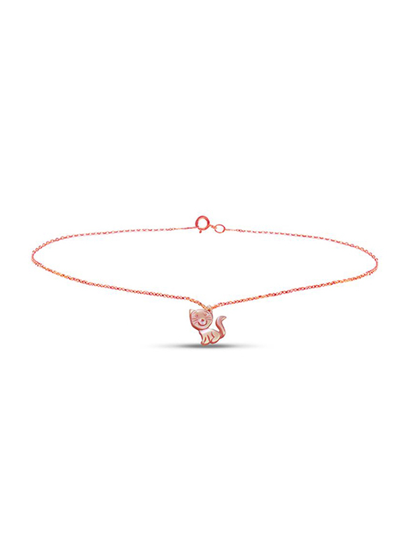 Vera Perla 18K Rose Gold Chain Bracelet for Women, with Kitty Shape Mother of Pearl Stone, Rose Gold