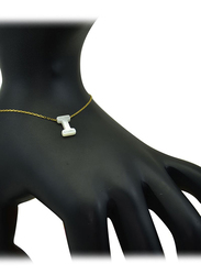 Vera Perla 18K Gold Charm Bracelet for Women, with I Letter Mother of Pearl Stone, Gold/White