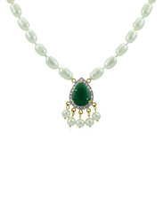 Vera Perla 18K Gold Necklaces for Women, with for Women, with 0.12ct Diamonds and Royal Indian Emerald Stone Pendant, White/Green