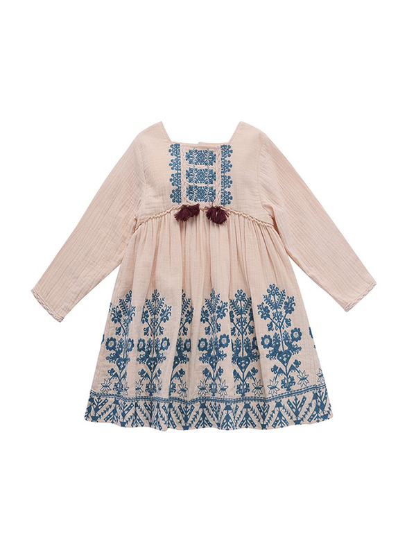 Louise Misha Attila Blossom Long Sleeve Dress, Cotton, 6 Years, Peach/Blue