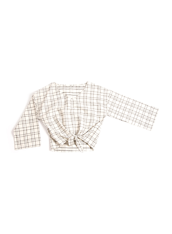 Monkind Flannel Tied Blouse, Cotton, Woman S, Off White/Black