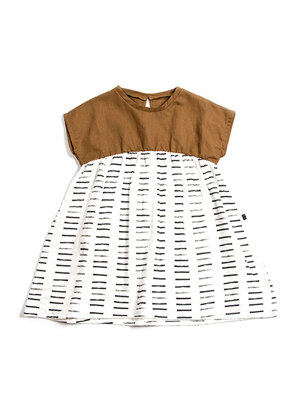 Monkind Sienna Dress, Cotton, 1-2 Years, Brown/White