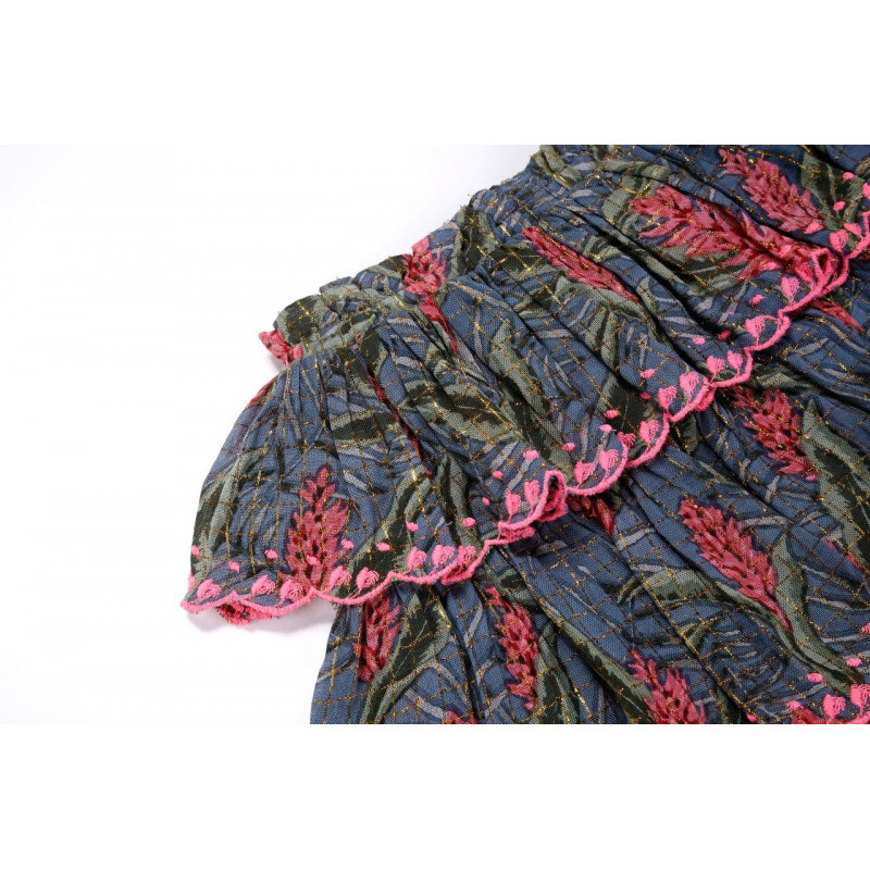 Louise Misha Litchi Lagoon Leaves Printed Skirt, 8-Years, Blue/Pink