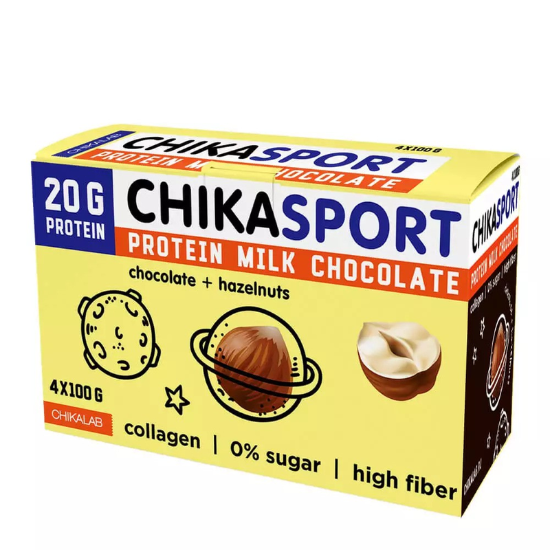 

Chikalab Chikasport Protein Milk Chocolate Chocolate+Hazelnut Box of 4 400g