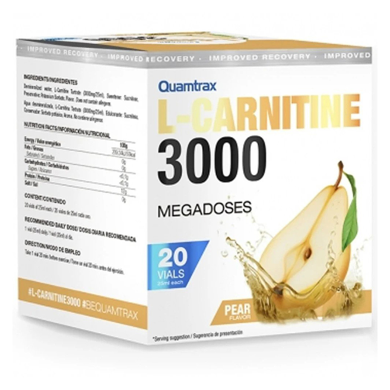 Quamtrax L-Carnitine 3000 Shot Pear Flavor 20 Vials 500ml