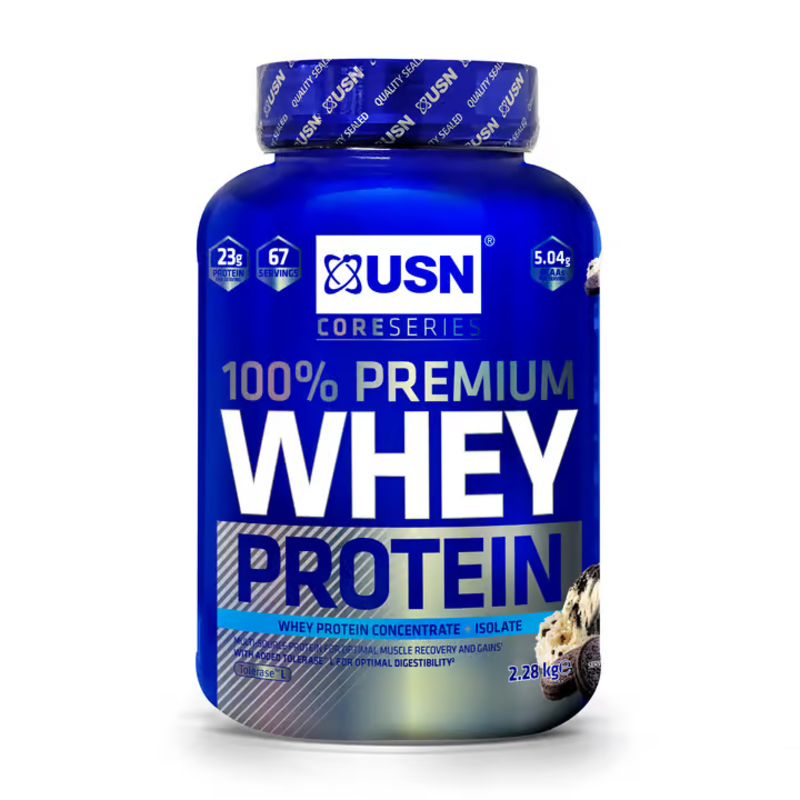 

USN 100% Premium Whey Protein, Cookie & Cream Flavor, 2.28 Kg, 67 Serving