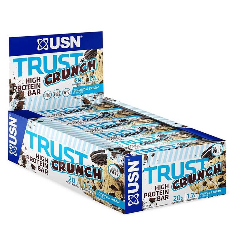 USN Trust Crunch High Protein Bar, Cookies & Cream Flavor, 60g pack of 12