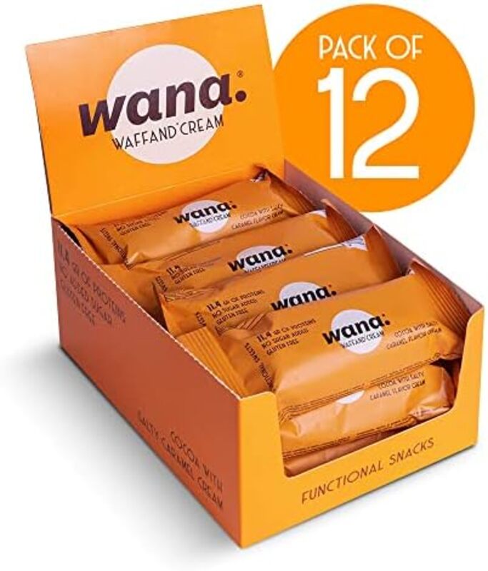 Wana Waffand Cream Bar 43g Cocoa with Salty Caramel Cream Pack of 12