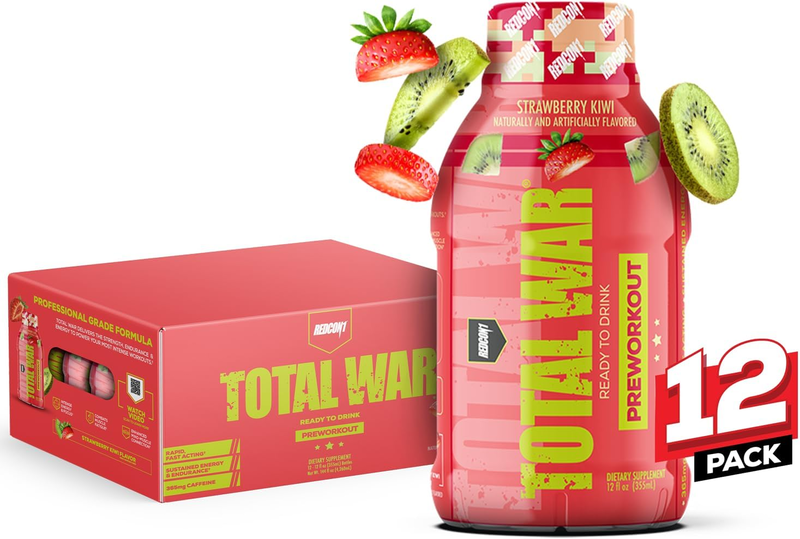 

Redcon1 Total War Pre Workout Drink, 355ml, Strawberry Kiwi, Pack of 12