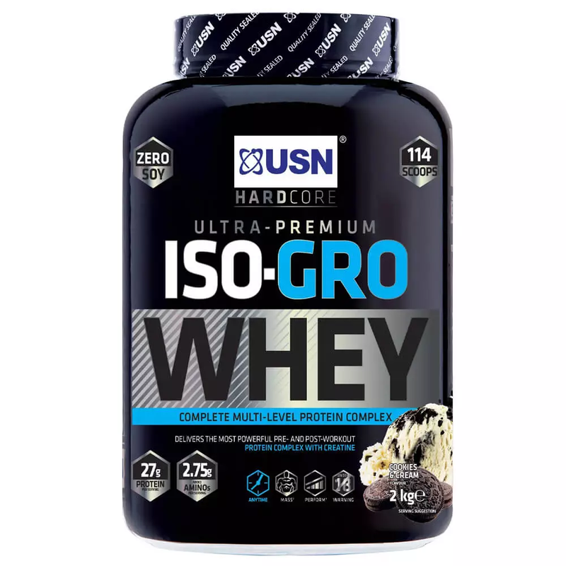 

USN ISO-GRO Whey, Cookies & Cream Flavor, 2kg, 114 Serving