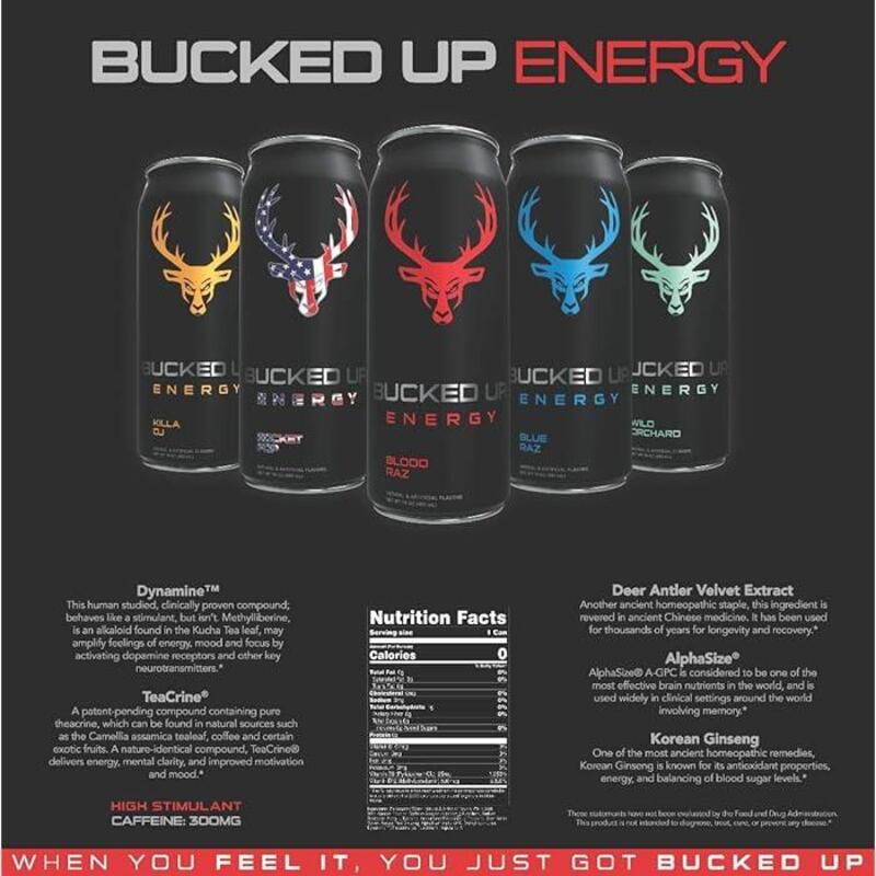 Bucked Up RTD Energy Drink Strawberry Kiwi 473ml Pack of 12