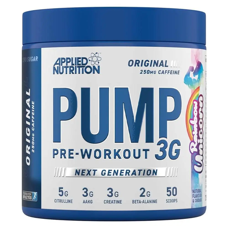 

Applied Nutritiion Applied Nutrition Pump Pre-Workout 3G, Rainbow Unicorn Flavor, 375g, 25 Serving
