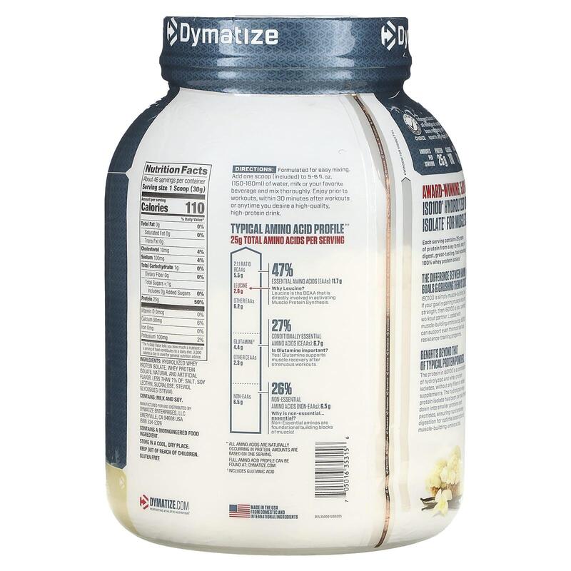 Dymatize ISO100 Hydrolyzed, Gourmet Vanilla Flavor, 2.3 Kg, 76 Serving