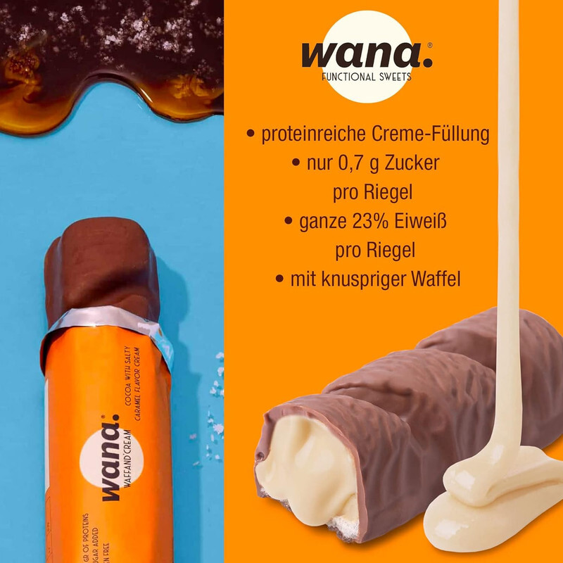 Wana Waffand Cream Bar 43g Cocoa with Salty Caramel Cream Pack of 12