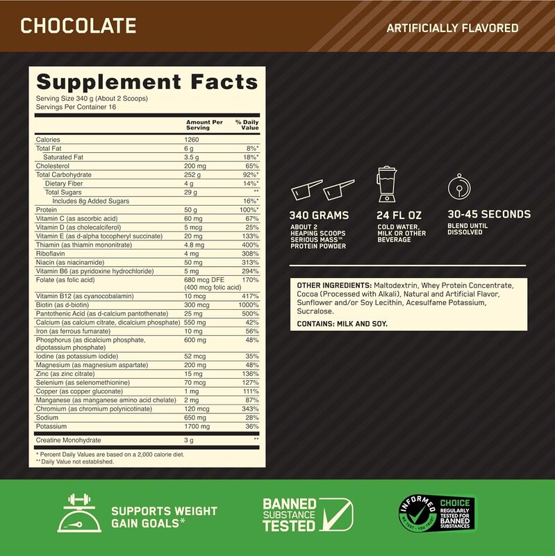 Optimum Nutrition Serious Mass 16 Servings 12LB Chocolate Peanut Butter 5.44kg