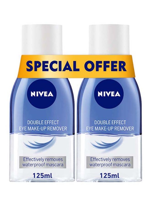 Nivea Double Effect Eye Makeup Remover, 2 x 125ml, White/Blue