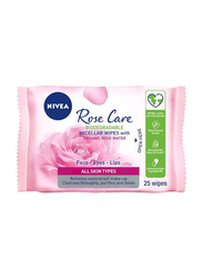 Nivea Rose Care Micellar Rose Water Makeup Removing Wipes, 25 Pieces, Pink