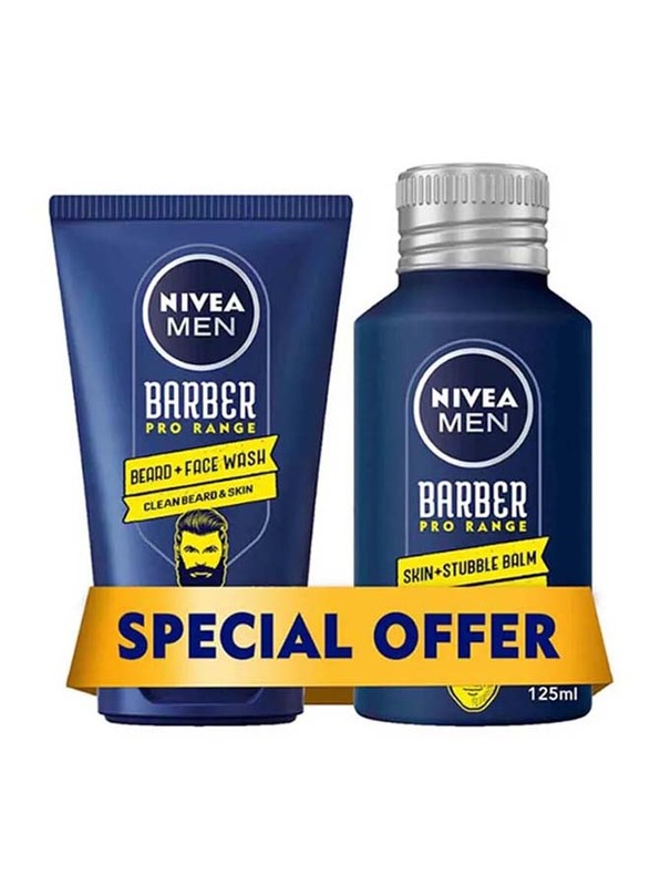 Nivea Barber Pro Set with Face Cleansing Wash 100ml & Barber Pro Beard Moisturizing Balm 125ml, 2 Piece
