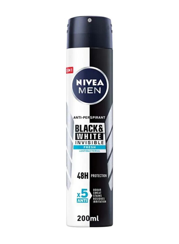 Nivea Black & White Invisible Fresh Antiperspirant Spray for Men, 200ml