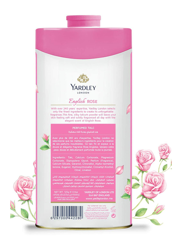 Yardley London English Rose Perfumed Talcum Body Powder, 125gm, White