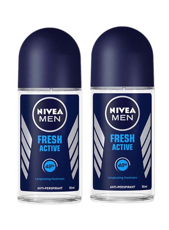 Nivea Fresh Active Antiperspirant Roll-On for Men, 2 x 100ml