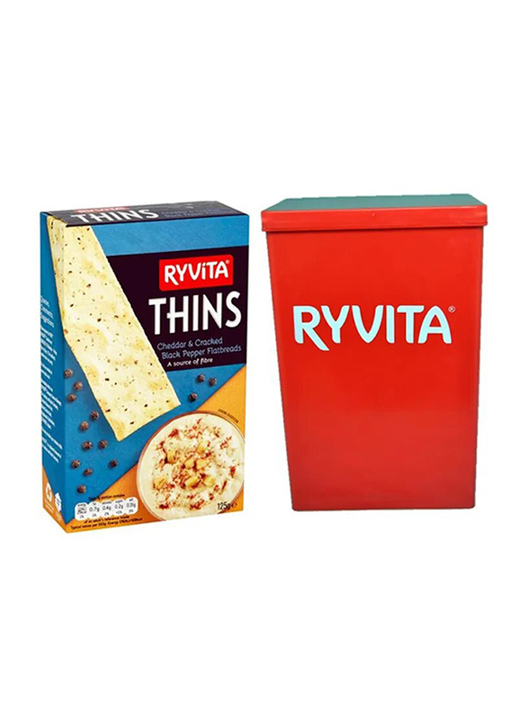 Ryvita Thins Cheddar & Cracked Black Pepper Bread with Container, 125g