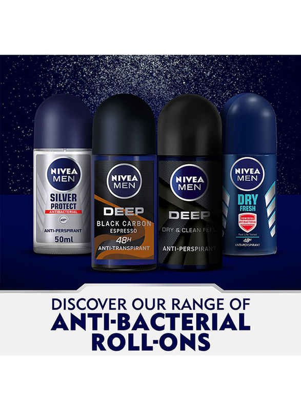 Nivea Deep 48H Black Carbon Dark Wood Antiperspirant Roll-On for Men, 50ml 