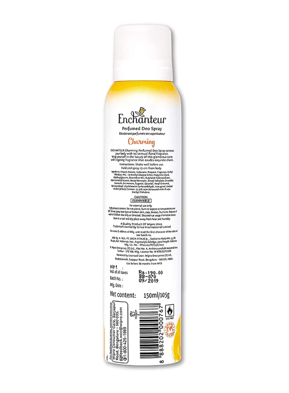 Enchanteur Charming Perfumed Deodorant With 24 Hours Odour Protection, 150ml