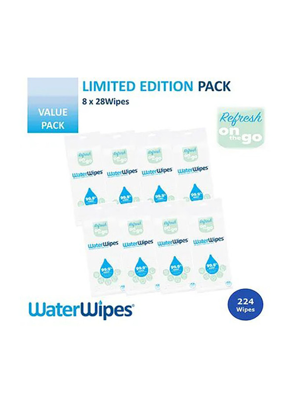 Waterwipes 224 Pieces Refresh on the Go Limited Edition Wipes Pack for Baby, Newborn, White